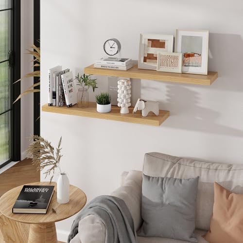 36 in Floating Shelves for Wall, Oak Long Wall Shelves Set of 2 - Image 2