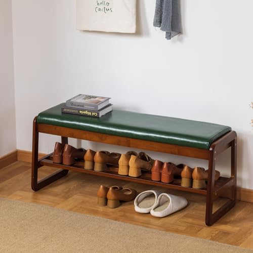 SOBIBO Solid Wood Shoe Rack Bench with Flip-Top Storage, Green, 39.4" - Image 4
