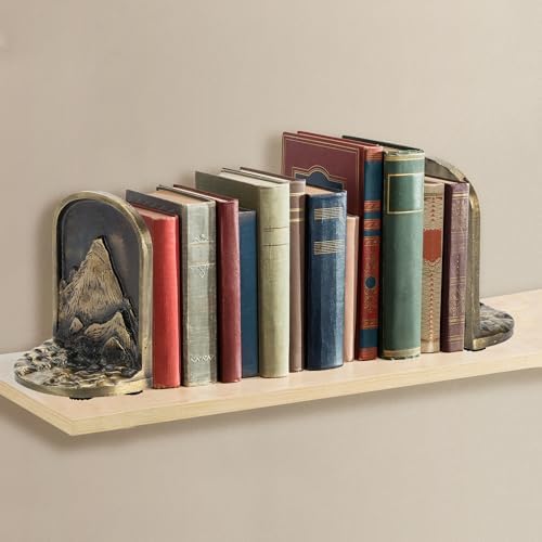 CRAFTSMAN ROAD Cast Iron Mountain Bookends Set, Antique Brass Book Ends, 2 Decorative Book Holders for Shelves or Bookcase, Stylish Brass, Non-Skid Anti-Slip Heavy Duty, Home Décor Gift - Image 3