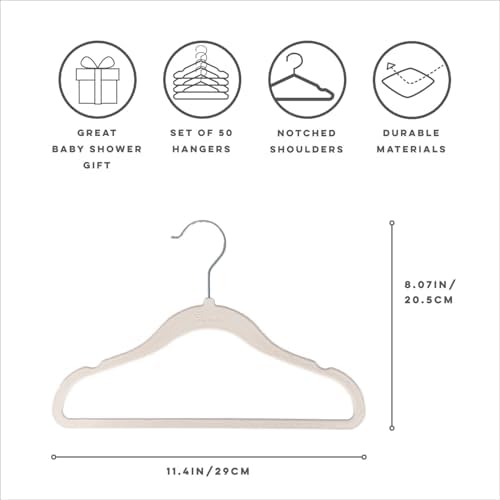 3 Sprouts Velvet Baby Hangers, Non Slip Slim, Cream, 50 Pack - Image 2