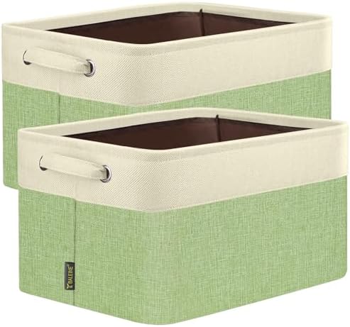 BALEINE 2 Pack Fabric Closet Storage Bins for Shelves, Linen Closet Organizers and Storage, Decorative Baskets for Organizing, Shelf, Clothes, Home, Office (Green, 17''x13''x10.5'') by BALEINE