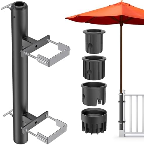Dolibest Heavy Duty Patio Umbrella Holder, Steel Deck Clamp Holder up to 2'' Poles, Deck Mount Umbrella Holder, Space Saving Design, Attaches to Railing Max Width 4 inch, Easy Installation by Dolibest