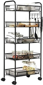 JANE EYRE 5-Tier Rolling Utility Storage Rack Cart on Wheels, Trolley Craft cart, Multi-Purpose Organizer Shelf, Black by JANEEYRE