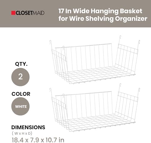 ClosetMaid Hanging Mesh Storage Basket, White, 18 in, 2-Pack - Image 6
