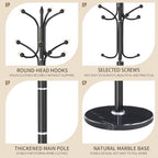 Metal Coat Rack Stand, Modern Freestanding Coat Rack with Natural Marble Base, Black Coat Racks and Coat Hall Tree Hanger Stand with 12 Hooks for Entryway, Hallway, Office - Image 3