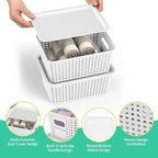 8 Pack Plastic Storage Baskets,White Stackable Bins with Lid - Image 2