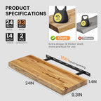 Fun Memories Floating Shelves for Wall, 24"x9.3" Solid Wood Floating Live Edge Shelf, Heavy-Duty Wall Shelf with Invisible Brackets, Set of 2 for Living Room, Bedroom, and Kitchen, Natural Finish - Image 3