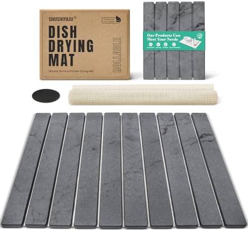 Stone Dish Drying Mat Collapsible Diatomaceous Earth Absorbent Mat Quick Dish Drying Pad Dish Rack Pad Match Any Counterto Multiple Usage for Kitchen,Bathroom (Dark-Gray Marble Pattern, 24"L x 16"W) by SHUSHIYAJU