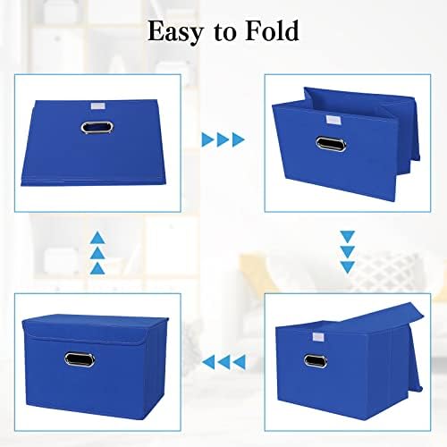 STOREONE Fabric Storage Cube Bins Foldable Organizer Container Collapsible Basket with Lids and Metal Handles, for Home, Bedroom, Closet 6 Pcs (Dark Blue) - Image 6