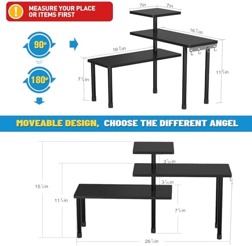 JayRex 3-Tier Bathroom Countertop Corner Shelf Organizer, Black - Image 2