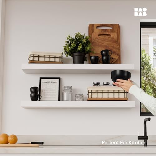 Solid Wood Floating Shelves for Wall 30 Inches Long, White Wooden Shelf - Image 2
