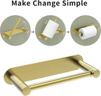 Adhesive Toilet Paper Holder, Self Adhesive Double Post Pivoting Toilet Tissue Holder, Stick on No Drilling Toilet Paper roll Holder for Bathroom, Stainless Steel and Zinc Alloy, Brushed Gold, 2Pack - Image 3