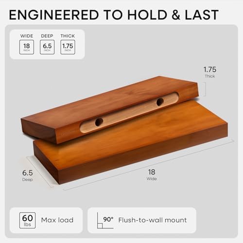 Homeforia 18 Inch Floating Shelves, High-End Solid Pine Wood, Set of 4 - Image 2