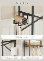 Quikraen 4 Tier Over The Toilet Storage Shelf with 3 Adjustable Shelves, Space Saver Bathroom Organizer with 4 Hooks, Freestanding Above Toilet Rack for Restroom Laundry (Black) - Image 4