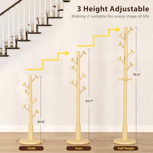 Taitiy Solid Wooden Coat Rack Stand Freestanding Hall Tree with 10 Hooks - Image 2