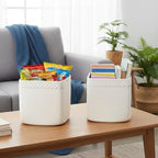 danpinera 13 Inch Cube Storage Baskets, 3-Pack Woven Fabric Organizer Bins, 13"x13" Square Baskets for Cube Storage for Shelves, Baby Nursery, Closet Organizer, White - Image 6