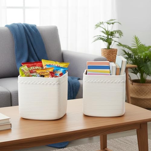 danpinera 13 Inch Cube Storage Baskets, 3-Pack Woven Fabric Organizer Bins, 13"x13" Square Baskets for Cube Storage for Shelves, Baby Nursery, Closet Organizer, White - Image 6