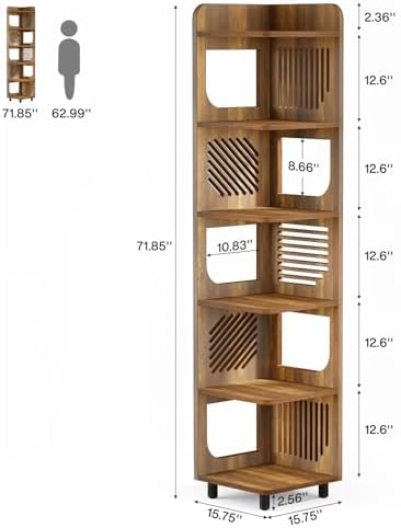 Tribesigns 6-Tier Corner Bookshelf, Tall Narrow Corner Shelf Bookcase with Hollow Design, Farmhouse Skinny Display Shelf for Living Room, Bedroom, Small Space, Yellow - Image 2