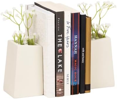 Mind Reader Cement Planter Bookends, Desk Decor and Indoor Plants, Set of 2, White by MindReader