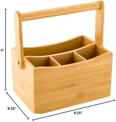Restaurantware-8.25 x 5 x 9.25 Inch Silverware Caddy With Napkin Holder, 1 Durable Outdoor Utensil Holder - Built-In Handle, 4 Slots, Bamboo Picnic Silverware Holder, For Knives, Forks, And Spoons, - Image 4