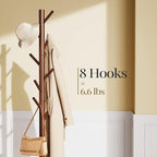 Pipishell Solid Wooden Coat Rack Freestanding with 8 Hooks, Brown - Image 2