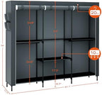 CASAMAYA Clothes Rack, Portable Closet, 81.5 Inch Large Capacity Wardrobe Closet, Clothes Storage Organizer with Shelves and 5 Hanging Rods, Easy to Assembly, Grey PCT136G01 - Image 5