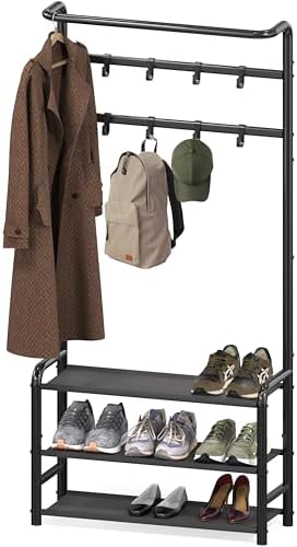 Simple Houseware Coat Rack with Shelf, Standing Hall Tree with Hooks, Black by SimpleHouseware
