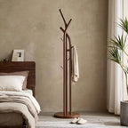 Solid Wood Coat Rack Freestanding Wood Coat Tree Rack with 9 Hooks, Creative Tree-Shaped Design, Standing Coat Rack Clothes Hanger Stand with Sturdy Base for Entryway, Bedroom - Load 300lb (Walnut) by Unknown
