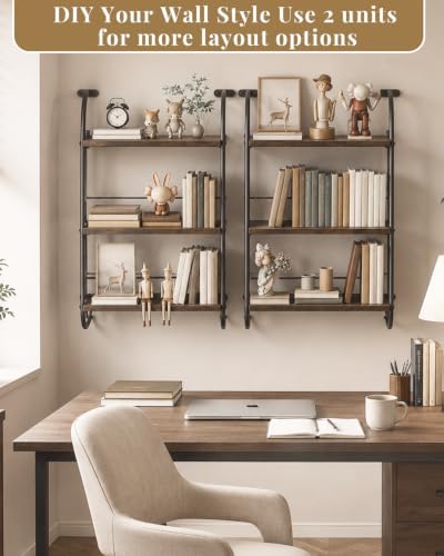 Floating Shelves for Wall,3-Tier Rustic Wood Ladder Wall Shelf,16" Brown - Image 6