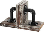 MyGift Decorative Bookends, Office Book Ends for Shelf, Book Holder L-Shaped Stand Desktop, Solid Torched Wood with Realistic Industrial Pipe Design - Image 3
