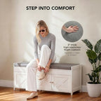 Marsail Shoe Storage Bench with Seating, Farmhouse Entryway Bench with Shoe Storage and Cushion, Under Window Benches Wooden Ottoman for Bedroom, Entry Way, Living Room, White - Image 5