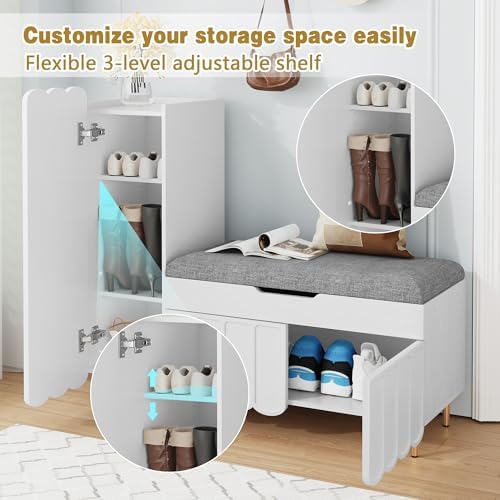 3More L-Shaped Entryway Shoe Bench with Cushioned Seat, White - Image 5