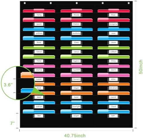 REGELETO 36 Pockets File Storage Pocket Chart with 36 Nametag Pockets, Hanging Wall File Organizer for Classroom and Office, Organize Your Assignments, Files, Scrapbooks, Paper (Black-36 Pockets) - Image 2