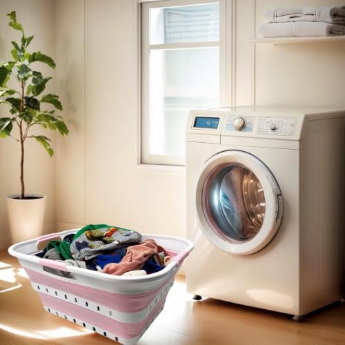 SAMMART 42L (11 gallon) Collapsible Plastic Laundry Basket - Foldable Pop Up Storage Container/Organizer - Space Saving Hamper/Basket (1, Wt/Cherry Pink) - Image 2