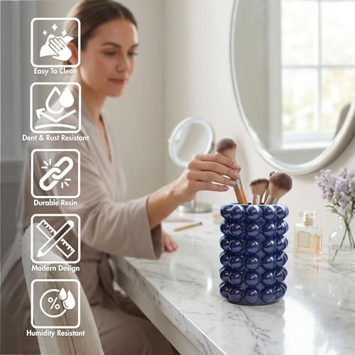 Better Trends 2-Piece Bathroom Accessory Set – Toothbrush Holder & Bubble Textured Tumbler Cup, Unbreakable Plastic Vanity Organizer for Modern Bathroom Countertop Décor Navy Nova Collection - Image 4