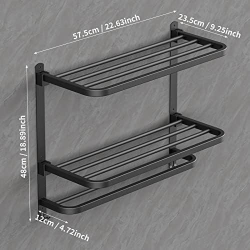 CAXIMSY 22.8Inch Towel Rack for Bathroom and Lavatory Towel Hanger with Wall Mount Towel Bars 304 Stainless Steel No Drill (Collapsible Black Towel Rack) - Image 3