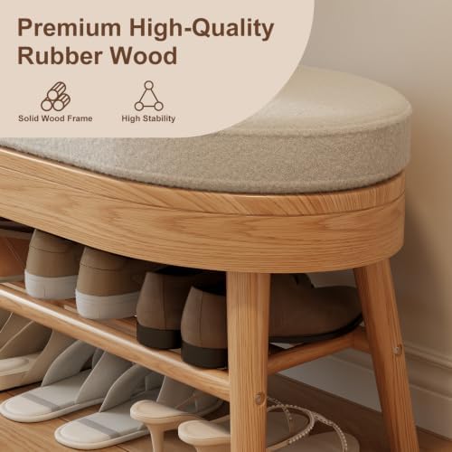 AQIMUELE Shoe Bench with Coat Rack, Shoe Rack with 9 Hooks, Natural - Image 5