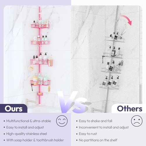 SWTYMIKI Shower Caddy Tension Pole - 4-Tier Corner Shower Organizer, Pink - Image 2