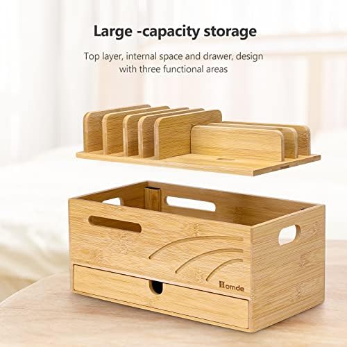 Homde Bamboo Charging Station Organizer: 6 Compartments and Drawer - Image 2