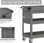 3 Tray Rolling Tool Cart with Drawers, 400 LBS Capacity Mechanic Tool Cart on Wheels, Heavy Duty Utility Cart with Pegboard, Metal Work Cart for Garage and Repair Shop, Grey - Image 4
