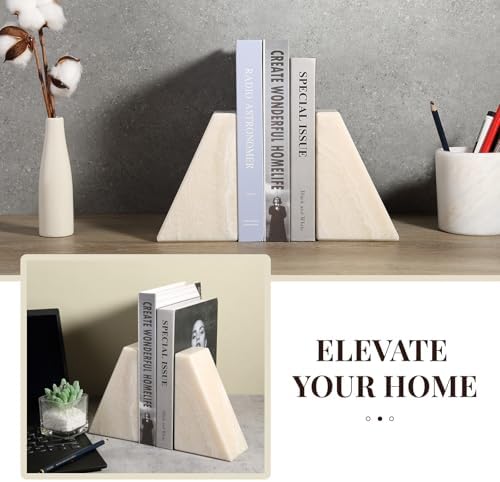 Koville Marble Bookends for Shelves, Large Bookends for Heavy Books, Non-Slip 7Lbs Stone Book Ends for CD/Movies, Modern Decorative Bookends for Shelves Table Home Decor(Navona) - Image 3