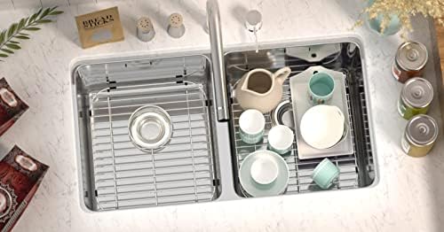 SANNO Sink Bottom Grid for Kitchen, Sink Protectors with Rear Drain Hole for Double Sink,Stainless Steel,13" L x 11.6" W - Image 5