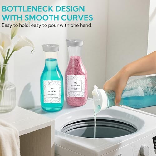 VZZNN 4 Pack Laundry Bottles 53oz Plastic Liquid Detergent Dispenser with 20 Label Laundry Room Organization for Liquid Powder Bleach Scent Booster Beads Soap Fabric Softener - Image 5