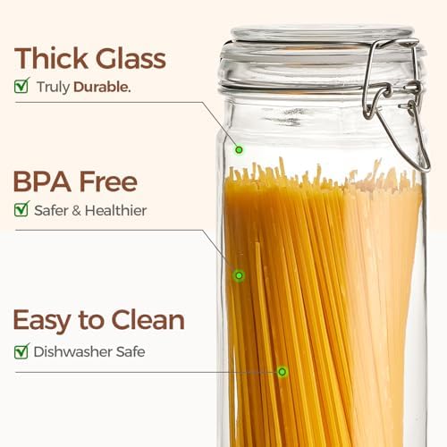 ComSaf Tall Glass Pasta Containers with Airtight Lids 68 oz 3 Pack Canister - Image 4