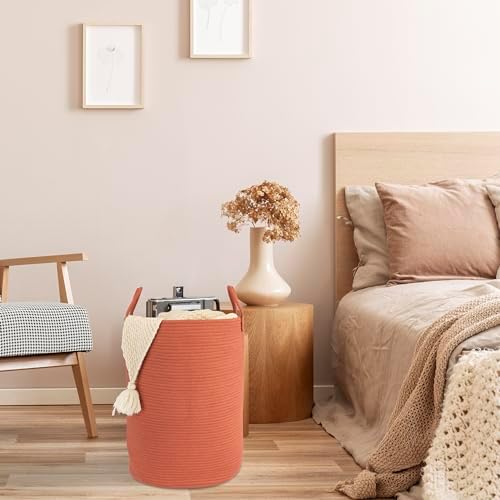 XUANGUO Cotton Rope Laundry Basket Hamper for Clothes Large Rust Red - Image 5