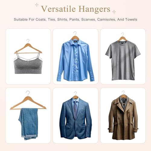 ZENY Wooden Hangers 50 Pack, Solid Wood Hanger with Non Slip Pant Bar - Image 3