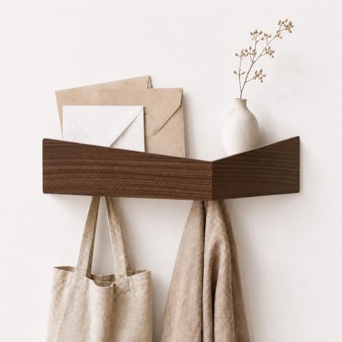 Coat Rack Wall Mount with Hidden Hooks,Wall Hooks with Shelf Wooden Decorative Coat Hook Hat Rack Entryway Key Holder Organizer Tray for Kitchen Bathroom Towels Clothes Hanger by Unknown