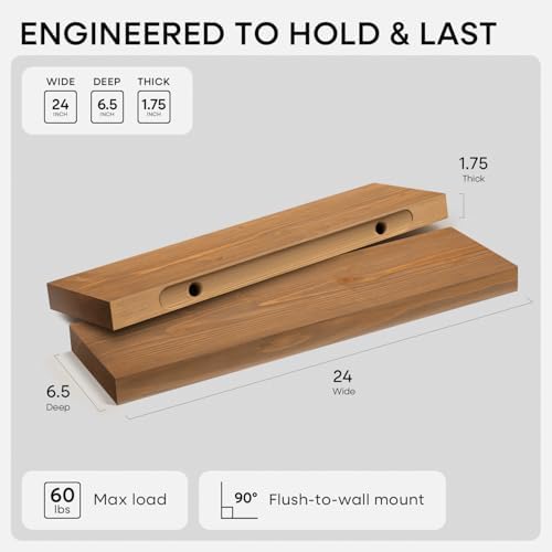 Homeforia 24 Inch Floating Shelves, High-End Solid Pine Wood, Set of 2 - Image 2