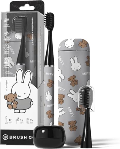 MIPOW Miffy BrushGo i4 Slim Electric Toothbrush Sonic Vibration Rechargeable Magnetic Travel Case & Ceramic Holder Dock 60Day Long Battery Soft Bristles 2Heads IPX7 Waterproof (Grey) by MIPOW