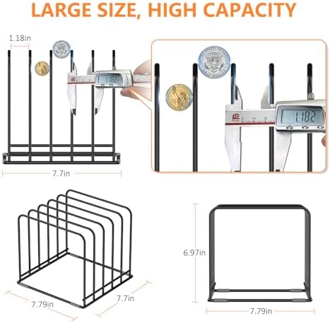 KORRTFID Kitchen Cabinet Organizer, Steel Cookware Holder, Divided Holder with 5 Slots for Skillets Baking Tray and Chopping Board Rack - Baking Pan Holder Storage (2 PCS) - Image 2